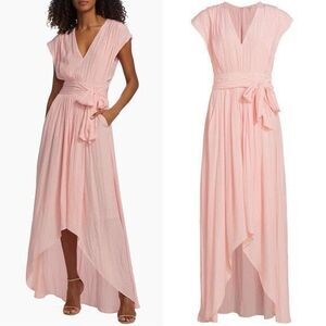 Ramy Brook Rebecca Maxi Dress Flowy V Neck High Low Pink New Size 0